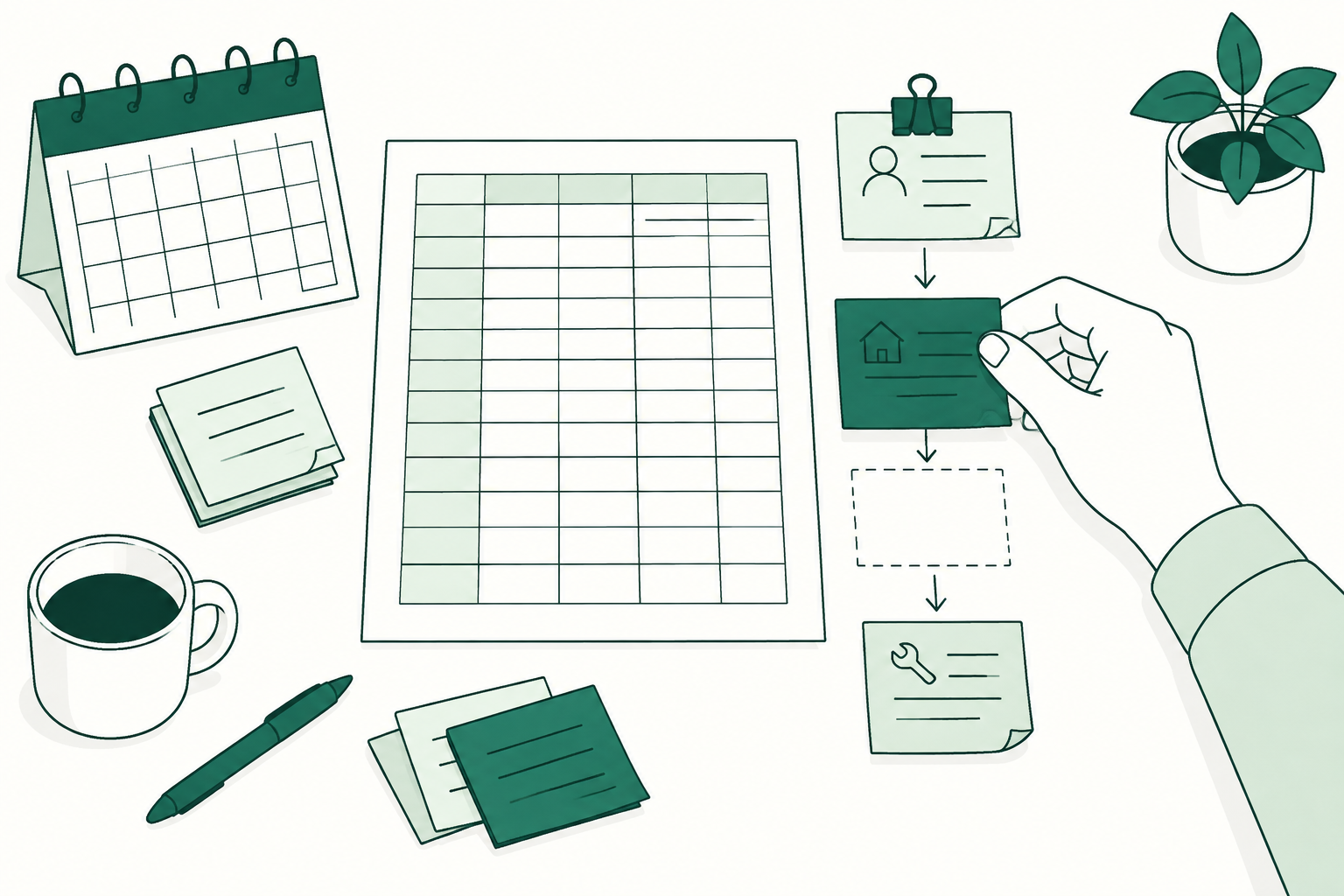 Spreadsheets and messages organized into a workflow.